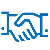 blue icon of two hands shaking