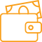 yellow icon of money coming out of a wallet